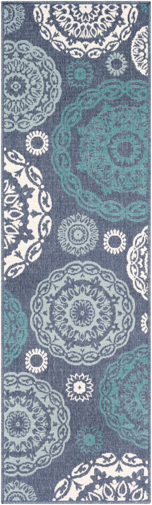 Alfresco ALF-9666 Cottage Olefin Rug ALF9666-2379 Charcoal, Aqua, Teal, White 100% Olefin 2'5" x 7'10"