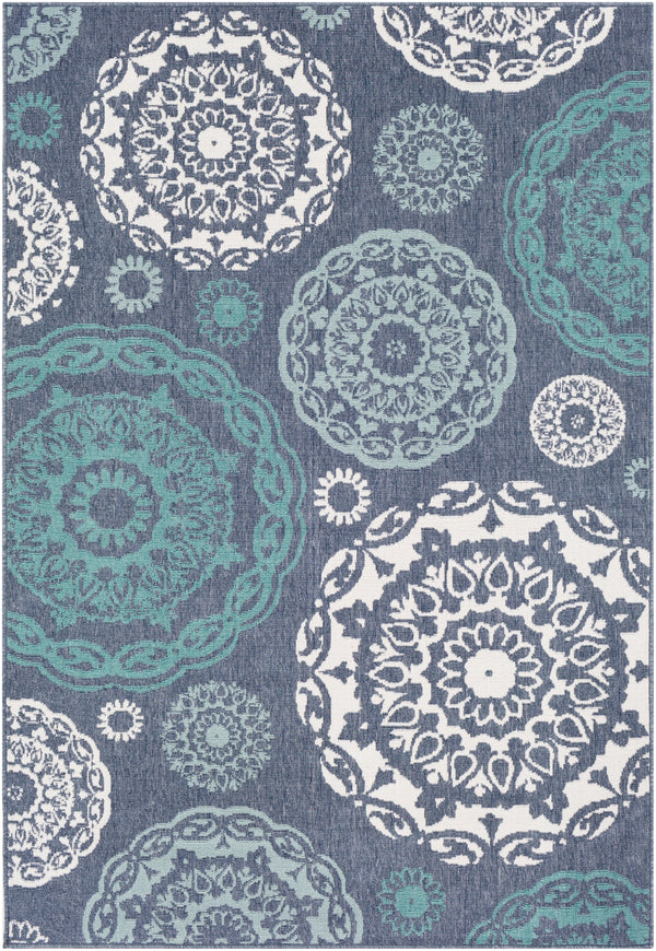 Alfresco ALF-9666 Cottage Olefin Rug ALF9666-89129 Charcoal, Aqua, Teal, White 100% Olefin 8'10" x 12'10"