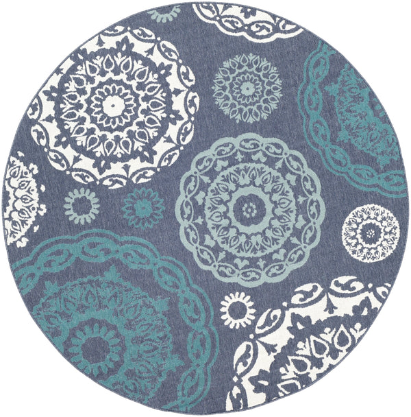Alfresco ALF-9666 Cottage Olefin Rug ALF9666-89RD Charcoal, Aqua, Teal, White 100% Olefin 8'10" Round