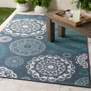 Alfresco ALF-9666 Cottage Olefin Rug ALF9666-89SQ Charcoal, Aqua, Teal, White 100% Olefin 8'10" Square
