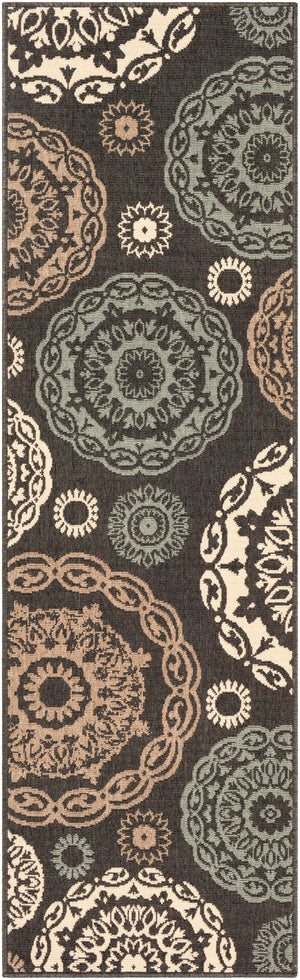 Alfresco ALF-9668 Cottage Olefin Rug ALF9668-2379 Black, Seafoam, Camel, Cream 100% Olefin 2'5" x 7'10"