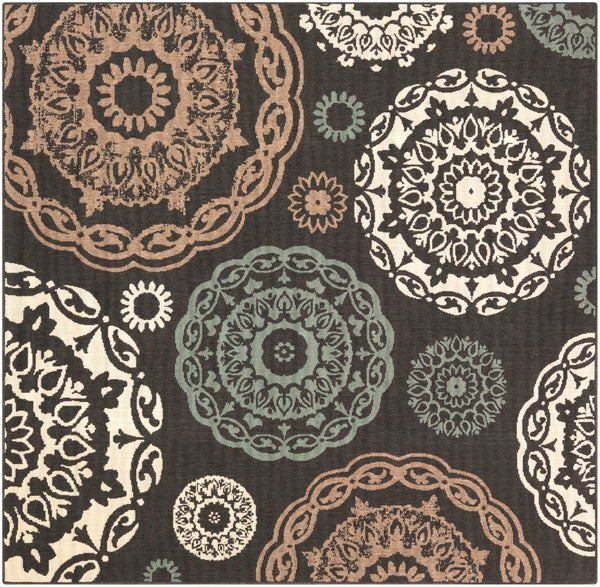 Alfresco ALF-9668 Cottage Olefin Rug ALF9668-89SQ Black, Seafoam, Camel, Cream 100% Olefin 8'10" Square