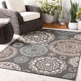 Alfresco ALF-9668 Cottage Olefin Rug ALF9668-89SQ Black, Seafoam, Camel, Cream 100% Olefin 8'10" Square