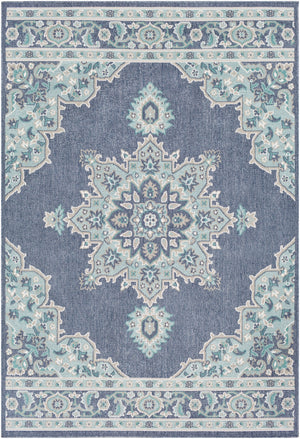Alfresco ALF-9670 Traditional Olefin Rug ALF9670-89129 Charcoal, Aqua, Taupe, White, Teal 100% Olefin 8'10" x 12'10"