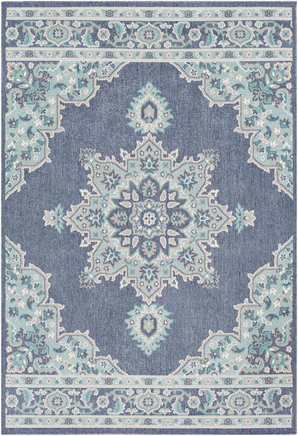 Alfresco ALF-9670 Traditional Olefin Rug ALF9670-89129 Charcoal, Aqua, Taupe, White, Teal 100% Olefin 8'10" x 12'10"