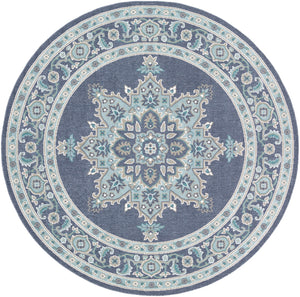 Alfresco ALF-9670 Traditional Olefin Rug ALF9670-89RD Charcoal, Aqua, Taupe, White, Teal 100% Olefin 8'10" Round
