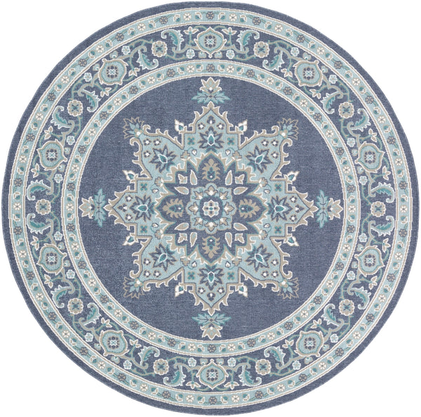 Alfresco ALF-9670 Traditional Olefin Rug ALF9670-89RD Charcoal, Aqua, Taupe, White, Teal 100% Olefin 8'10" Round