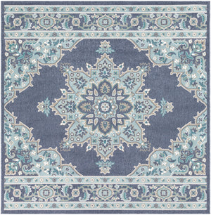 Alfresco ALF-9670 Traditional Olefin Rug ALF9670-89SQ Charcoal, Aqua, Taupe, White, Teal 100% Olefin 8'10" Square