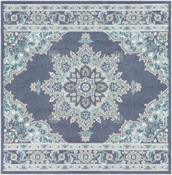 Alfresco ALF-9670 Traditional Olefin Rug ALF9670-89SQ Charcoal, Aqua, Taupe, White, Teal 100% Olefin 8'10" Square