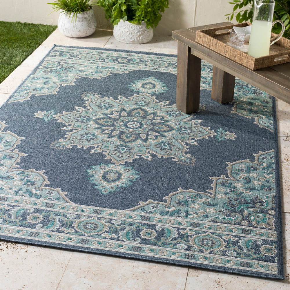 Alfresco ALF-9670 Traditional Olefin Rug ALF9670-2379 Charcoal, Aqua, Taupe, White, Teal 100% Olefin 2'5" x 7'10"