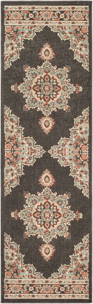 Alfresco ALF-9671 Traditional Olefin Rug ALF9671-2379 Black, Seafoam, Camel, Burnt Orange, White 100% Olefin 2'5" x 7'10"