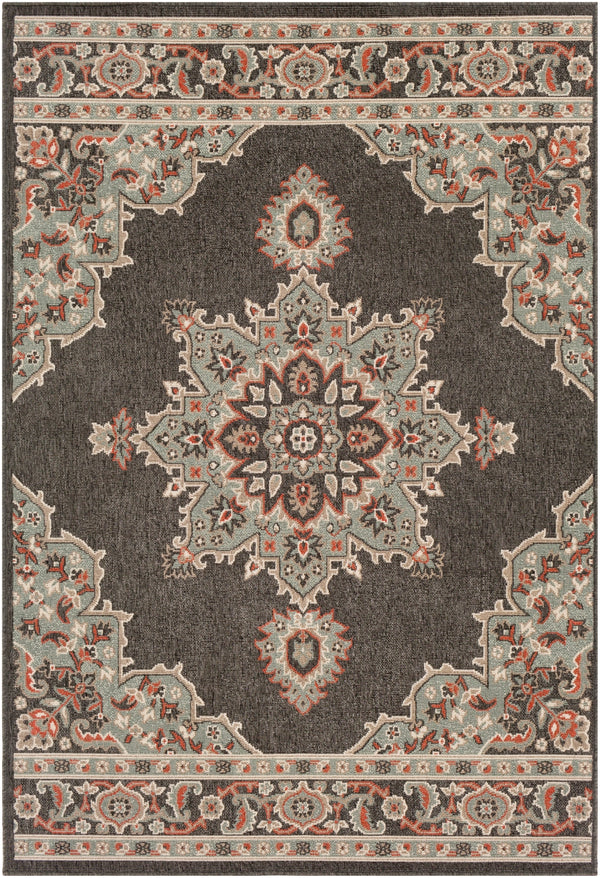 Alfresco ALF-9671 Traditional Olefin Rug ALF9671-89129 Black, Seafoam, Camel, Burnt Orange, White 100% Olefin 8'10" x 12'10"