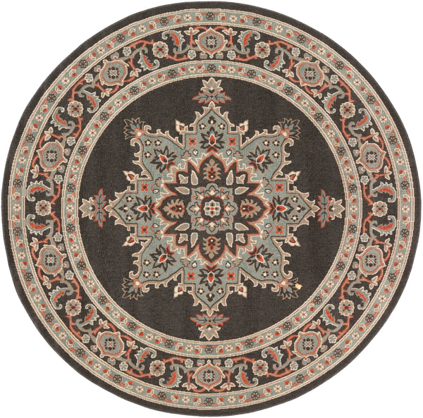 Alfresco ALF-9671 Traditional Olefin Rug ALF9671-89RD Black, Seafoam, Camel, Burnt Orange, White 100% Olefin 8'10" Round