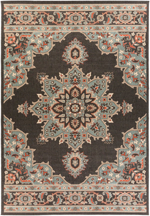 Alfresco ALF-9671 Traditional Olefin Rug ALF9671-76109 Black, Seafoam, Camel, Burnt Orange, White 100% Olefin 7'3" x 10'6"