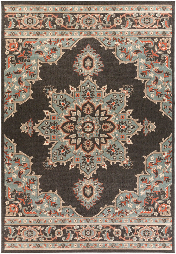Alfresco ALF-9671 Traditional Olefin Rug ALF9671-76109 Black, Seafoam, Camel, Burnt Orange, White 100% Olefin 7'3" x 10'6"