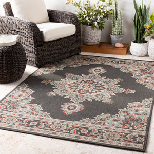Alfresco ALF-9671 Traditional Olefin Rug ALF9671-89SQ Black, Seafoam, Camel, Burnt Orange, White 100% Olefin 8'10" Square