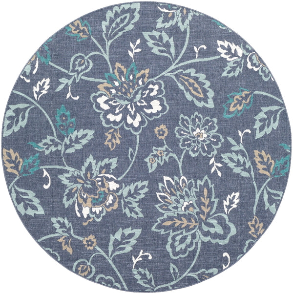 Alfresco ALF-9673 Cottage Olefin Rug ALF9673-89RD Charcoal, Aqua, Taupe, White, Teal 100% Olefin 8'10" Round