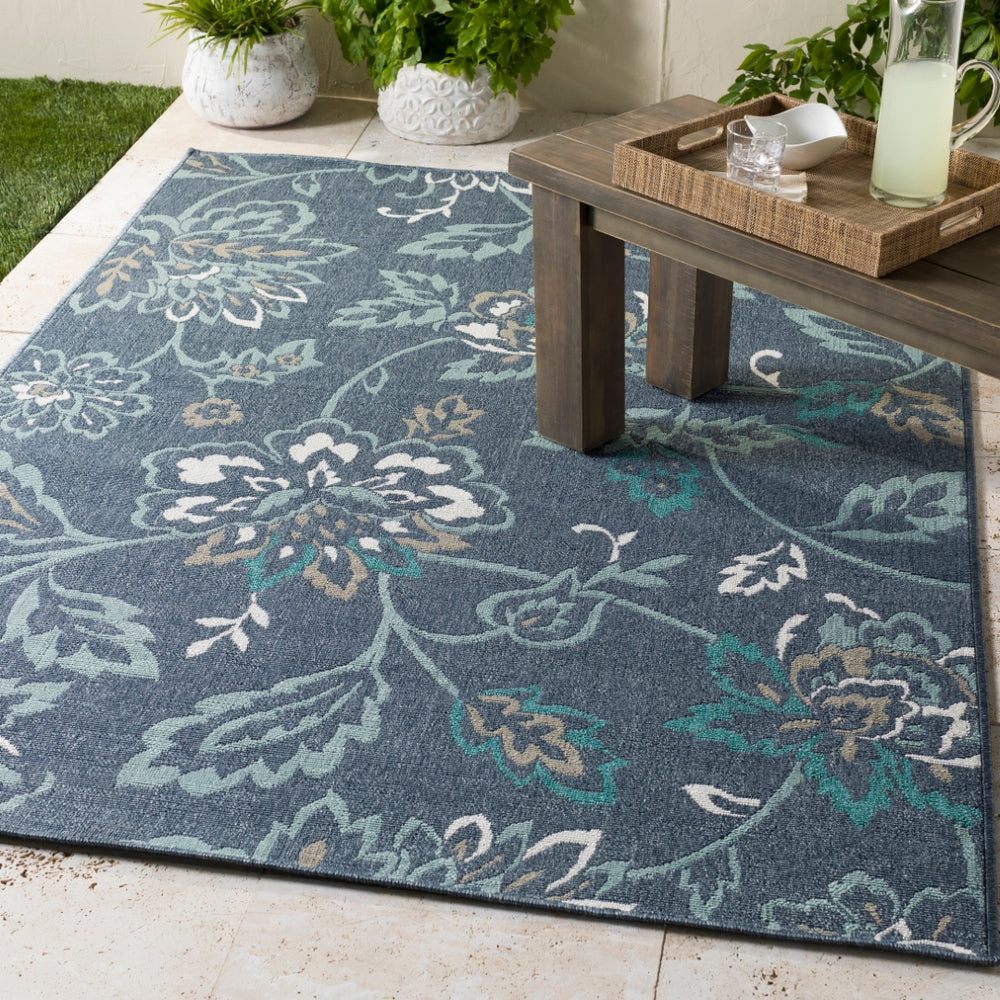 Alfresco ALF-9673 Cottage Olefin Rug ALF9673-2379 Charcoal, Aqua, Taupe, White, Teal 100% Olefin 2'5" x 7'10"