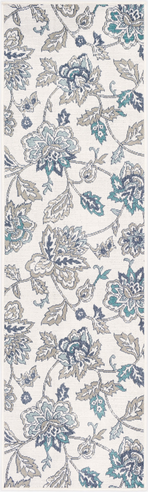 Alfresco ALF-9674 Cottage Olefin Rug ALF9674-2379 Aqua, Taupe, White, Charcoal, Teal 100% Olefin 2'5" x 7'10"