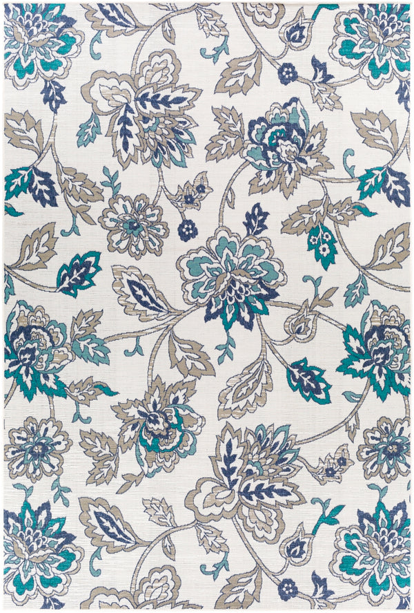 Alfresco ALF-9674 Cottage Olefin Rug ALF9674-76109 Aqua, Taupe, White, Charcoal, Teal 100% Olefin 7'3" x 10'6"