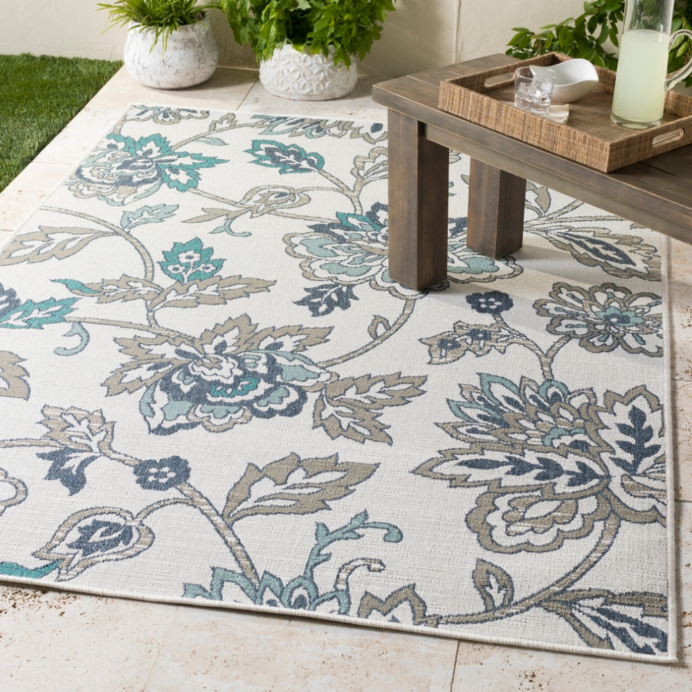 Alfresco ALF-9674 Cottage Olefin Rug ALF9674-2379 Aqua, Taupe, White, Charcoal, Teal 100% Olefin 2'5" x 7'10"