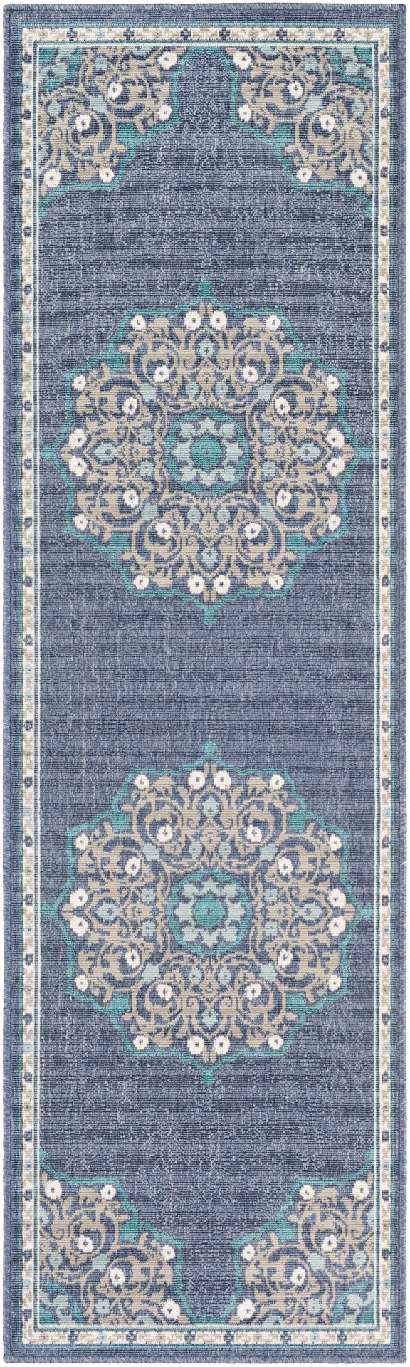 Alfresco ALF-9678 Traditional Olefin Rug ALF9678-2379 Charcoal, Taupe, Teal, White, Aqua 100% Olefin 2'5" x 7'10"
