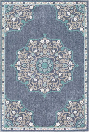 Alfresco ALF-9678 Traditional Olefin Rug ALF9678-89129 Charcoal, Taupe, Teal, White, Aqua 100% Olefin 8'10" x 12'10"