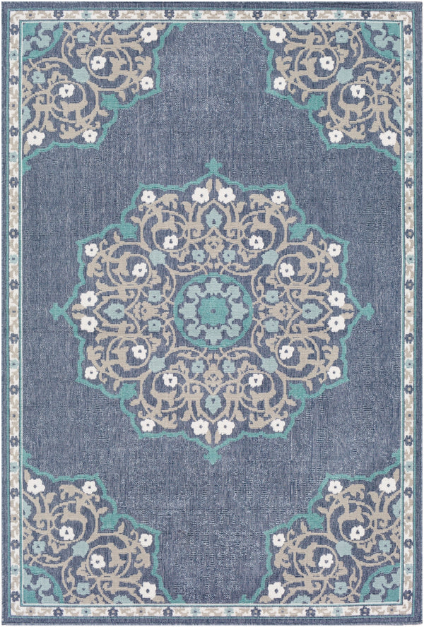 Alfresco ALF-9678 Traditional Olefin Rug ALF9678-89129 Charcoal, Taupe, Teal, White, Aqua 100% Olefin 8'10" x 12'10"