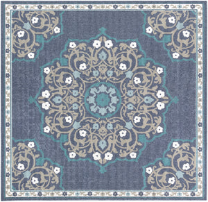 Alfresco ALF-9678 Traditional Olefin Rug ALF9678-89SQ Charcoal, Taupe, Teal, White, Aqua 100% Olefin 8'10" Square