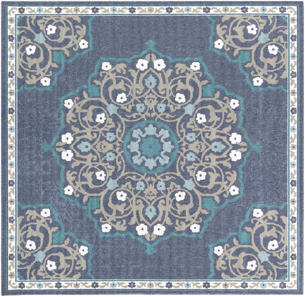 Alfresco ALF-9678 Traditional Olefin Rug ALF9678-89SQ Charcoal, Taupe, Teal, White, Aqua 100% Olefin 8'10" Square