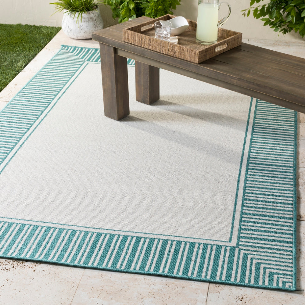 Alfresco ALF-9680 Cottage Olefin Rug ALF9680-2379 Teal, White 100% Olefin 2'5" x 7'10"