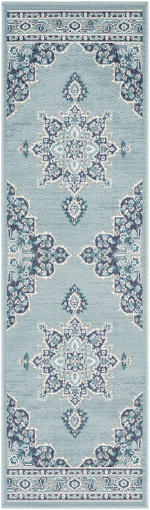 Alfresco ALF-9687 Traditional Olefin Rug ALF9687-2379 Charcoal, Aqua, Teal, White 100% Olefin 2'5" x 7'10"