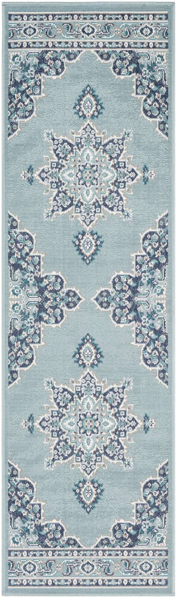 Alfresco ALF-9687 Traditional Olefin Rug ALF9687-2379 Charcoal, Aqua, Teal, White 100% Olefin 2'5" x 7'10"