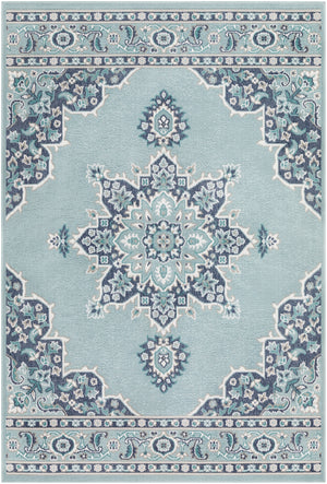 Alfresco ALF-9687 Traditional Olefin Rug ALF9687-89129 Charcoal, Aqua, Teal, White 100% Olefin 8'10" x 12'10"