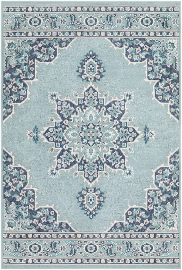 Alfresco ALF-9687 Traditional Olefin Rug ALF9687-89129 Charcoal, Aqua, Teal, White 100% Olefin 8'10" x 12'10"