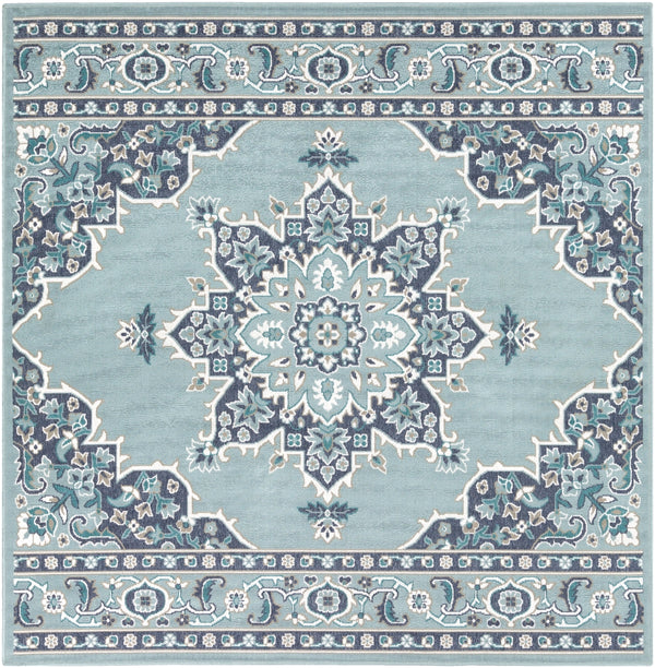 Alfresco ALF-9687 Traditional Olefin Rug ALF9687-89SQ Charcoal, Aqua, Teal, White 100% Olefin 8'10" Square