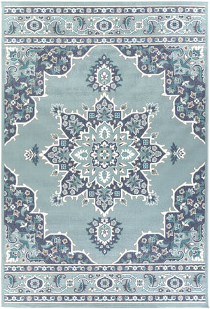 Alfresco ALF-9687 Traditional Olefin Rug ALF9687-76109 Charcoal, Aqua, Teal, White 100% Olefin 7'3" x 10'6"