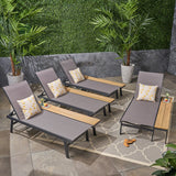 Waterloo Outdoor Mesh and Aluminum Chaise Lounge with Side Table, Gray Noble House