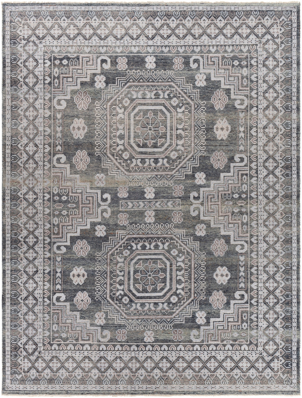Almeria ALM-2300 Traditional Wool, Viscose Rug ALM2300-81012 Charcoal, Medium Gray, Beige, Pale Blue, Cream 60% Wool, 40% Viscose 8'10" x 12'