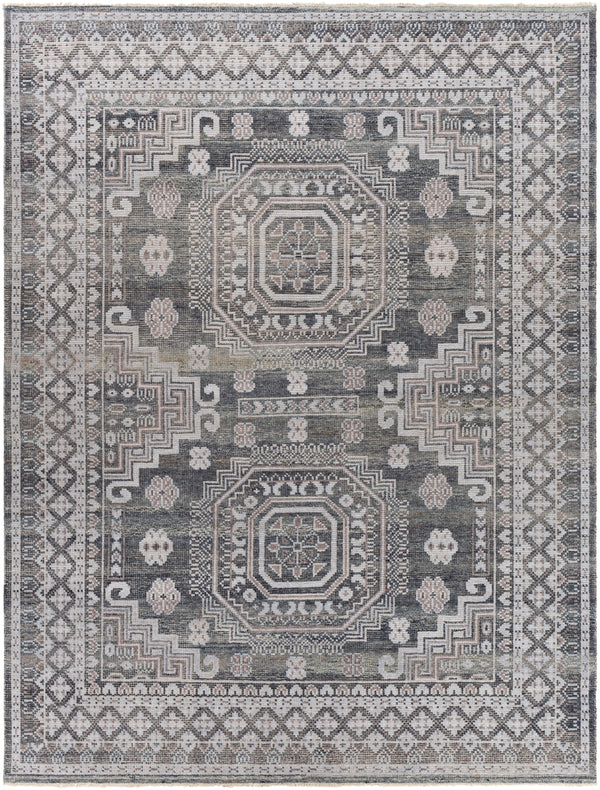 Almeria ALM-2300 Traditional Wool, Viscose Rug ALM2300-81012 Charcoal, Medium Gray, Beige, Pale Blue, Cream 60% Wool, 40% Viscose 8'10" x 12'