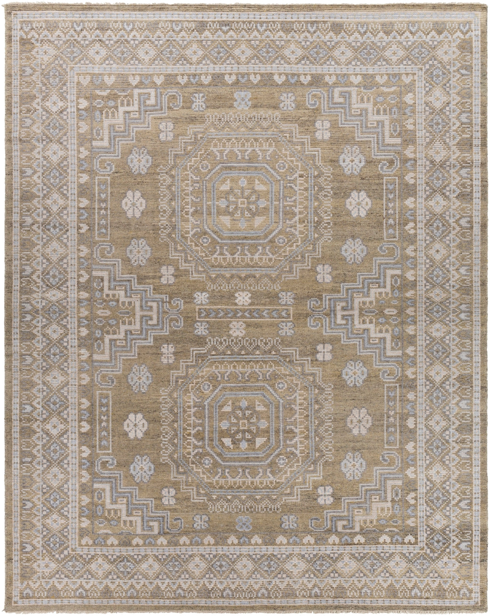 Almeria ALM-2301 Traditional Wool, Viscose Rug ALM2301-81012 Wheat, Medium Gray, Pale Blue, Beige, Cream, Charcoal 60% Wool, 40% Viscose 8'10" x 12'