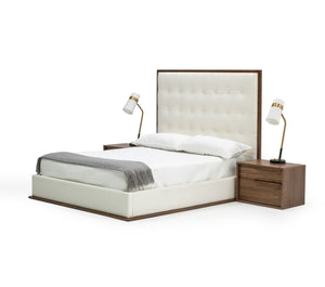 VIG Furniture Modrest Amberlie - White Vegan Leather & Walnut Bed VGMABR-96-WAL-BED