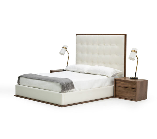 VIG Furniture Modrest Amberlie - White Vegan Leather & Walnut Bed VGMABR-96-WAL-BED