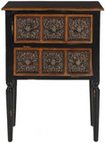 Safavieh Kenneth Side Table 2 Drawer Dark Brown Wood NC Lacquer Coating Birch Iron AMH4052A 683726516675