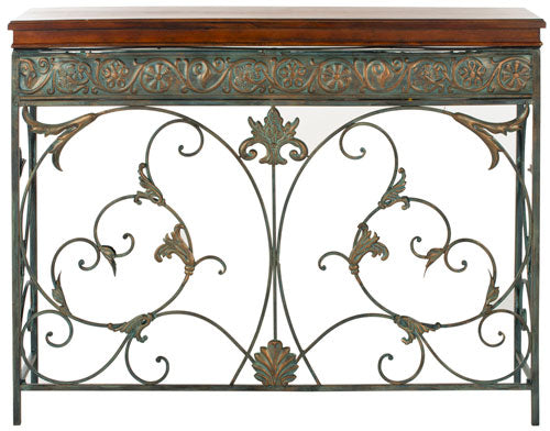 Safavieh Cynthia Console Brown Wood NC Lacquer Coating Birch Iron AMH4055A 683726516705