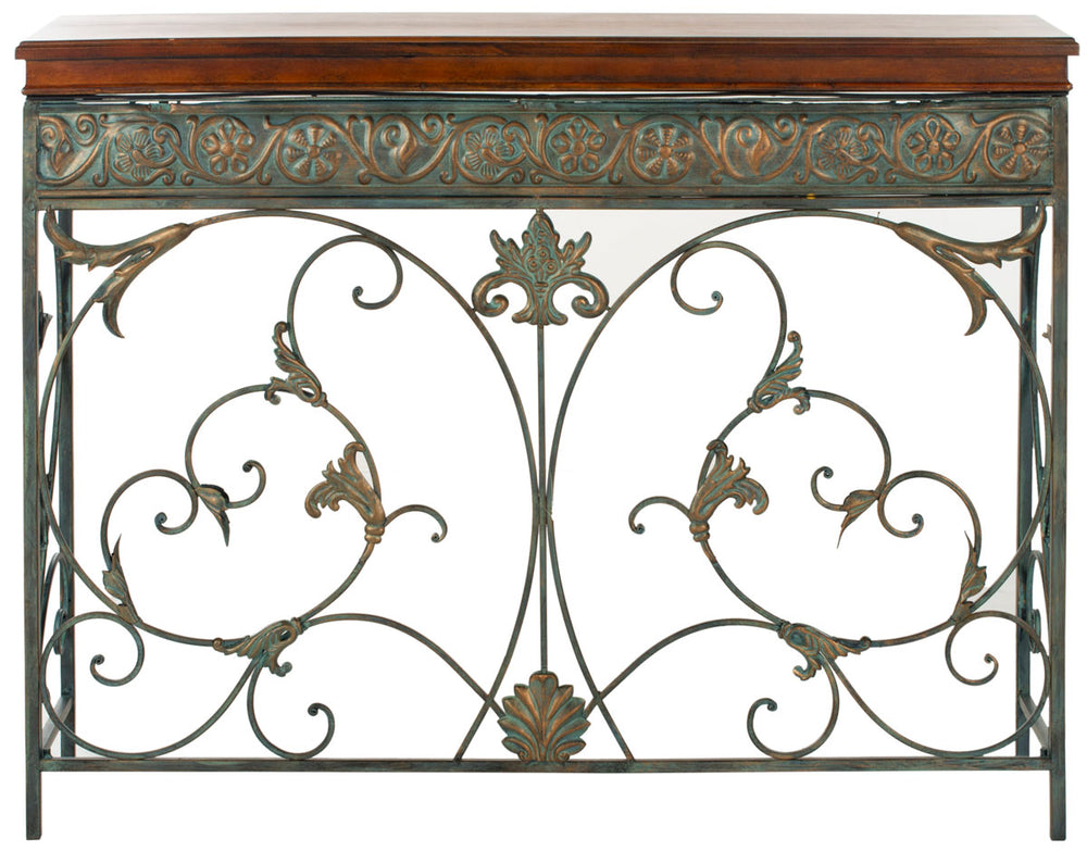 Safavieh Cynthia Console Brown Wood NC Lacquer Coating Birch Iron AMH4055A 683726516705