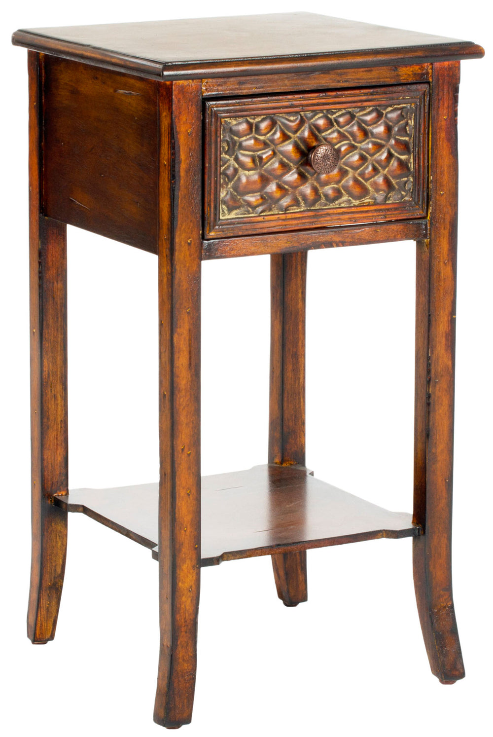 Safavieh Ernest End Table Storage Drawer Dark Brown Wood NC Lacquer Coating Birch Iron AMH4080A 683726516958