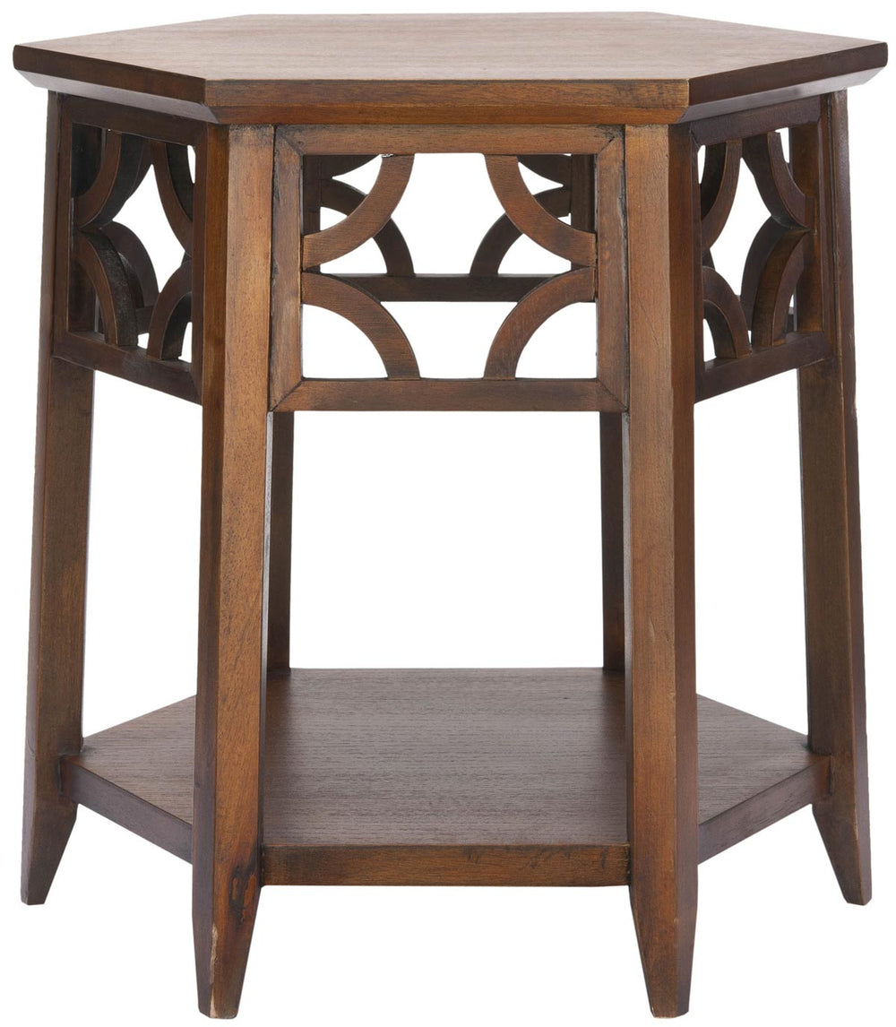 Safavieh Connr End Table Hexagon Brown Wood Bayur AMH4602A 683726369776