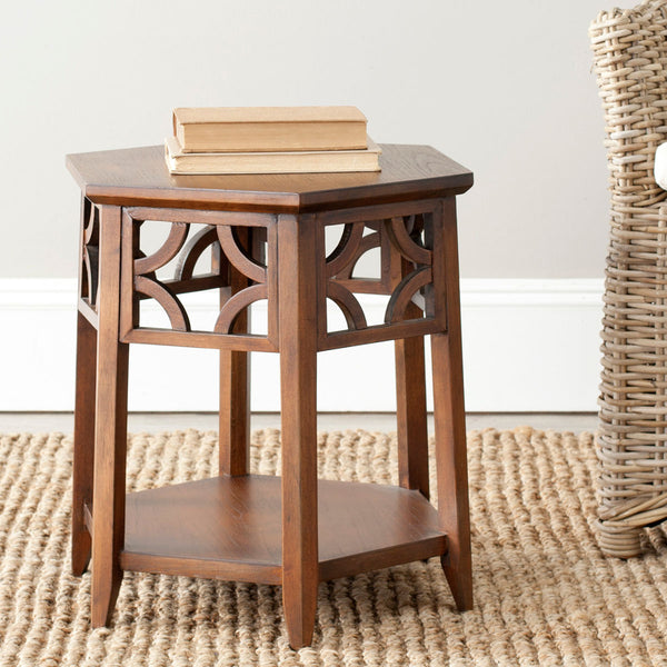 Safavieh Connr End Table Hexagon Brown Wood Bayur AMH4602A 683726369776