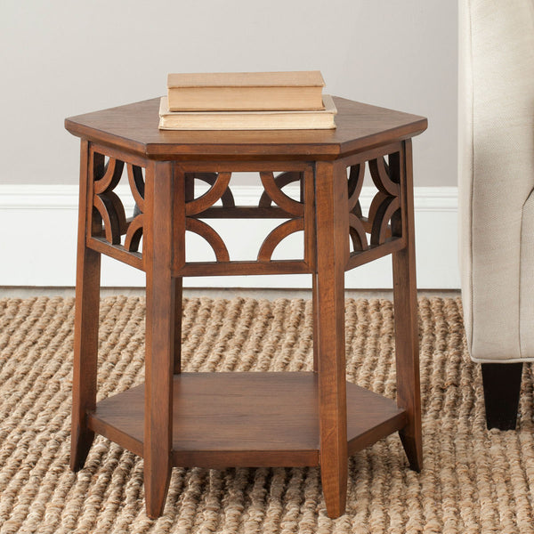 Safavieh Connr End Table Hexagon Brown Wood Bayur AMH4602A 683726369776